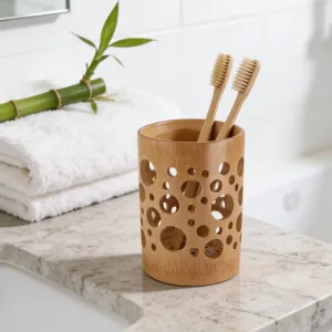 Houten bamboe tandenborstelhouder met gaten