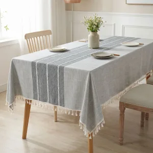 rectangular tablecloth, tablecloth with tassels, linen tablecloth