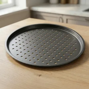 round pizza pan, pizza tray, pizza pan with holes, perforated pizza pan