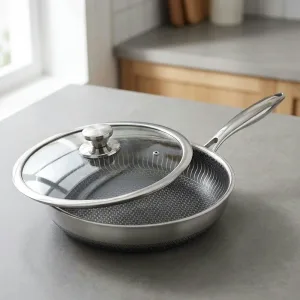 stainless steel frying pan with lid, honeycomb frying pan, honeycomb non stick pan