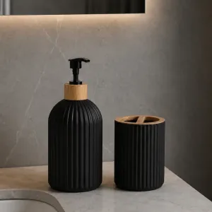 Set voor badkamerblad met handzeepdispenser en tandenborstelhouder