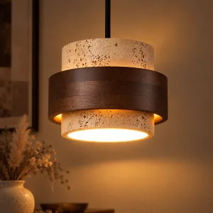 Moderne stenen hangende enkele kroonluchter met LED-lamp en houten plafondhanglamp