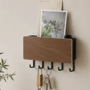 Houten wandgemonteerd sleutelrek