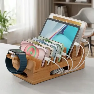 Houten bamboe telefoonoplaad-dockingstation voor meerdere apparaten