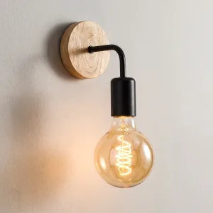 Industriële houten en ijzeren wandlamp in retrostijl, draaibaar