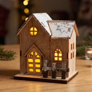 Ledverlicht houten huisje als kerstdecoratie