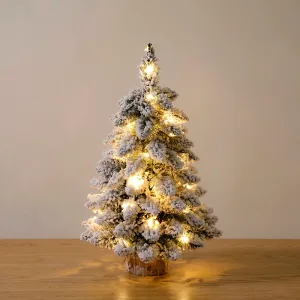 Mini tafelkerstboom met sneeuw en ledlampjes